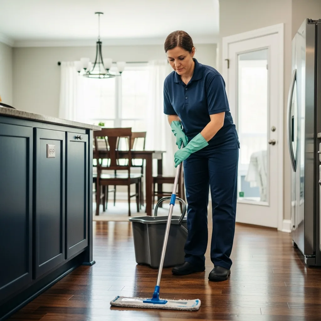 One Time Cleaning in Thomasville, GA — NU Drive Cleaning technician mopping the kitchen floor during a one-time deep clean in a Thomasville, GA home